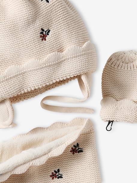 Ensemble bonnet + snood + moufles bébé fille beige poudré - vertbaudet enfant 