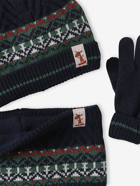 Coffret Noël Garçon bonnet + snood + gants vert sapin - vertbaudet enfant 