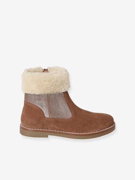 Boots enfant fille cuir fourrées et zippées camel - vertbaudet enfant 