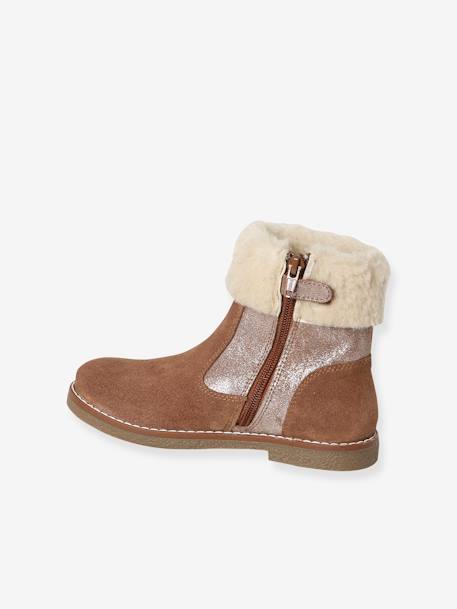 Boots enfant fille cuir fourrées et zippées camel - vertbaudet enfant 