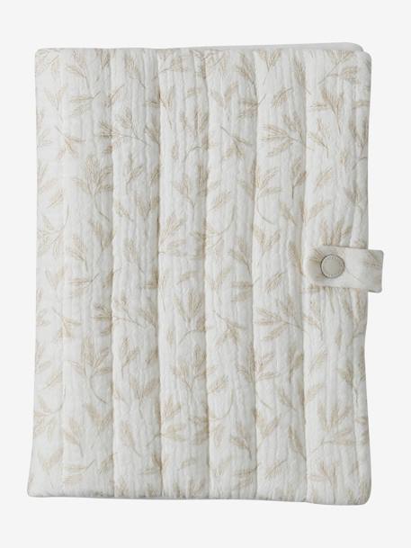 Beschermingshoes voor groeiboekje van katoengaas beige, bedrukt+cappuccino+touw - vertbaudet enfant 