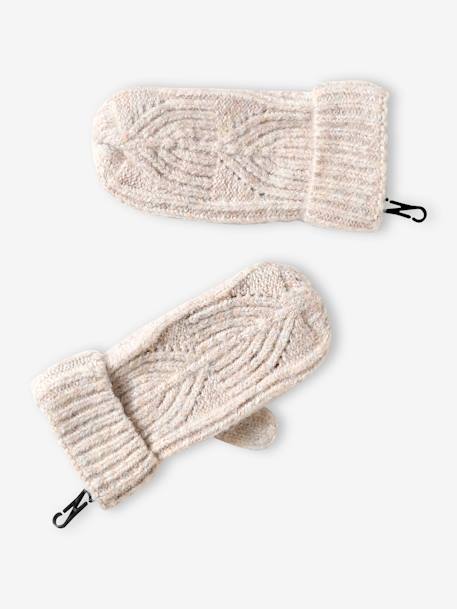 Set van muts + snood + wanten in kabelbreiwerk ecru+gemêleerd grijs+ROZE - vertbaudet enfant 