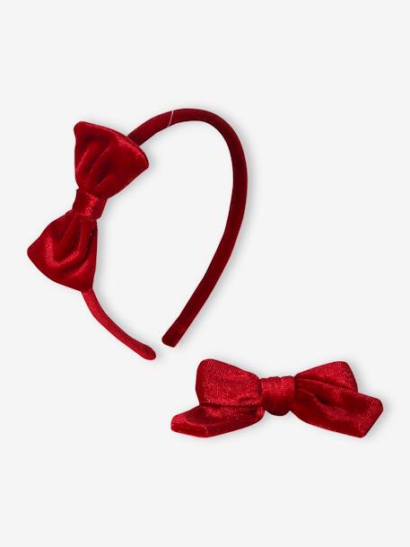 Ensemble serre-tête et barrette fille en velours anthracite+rouge - vertbaudet enfant 