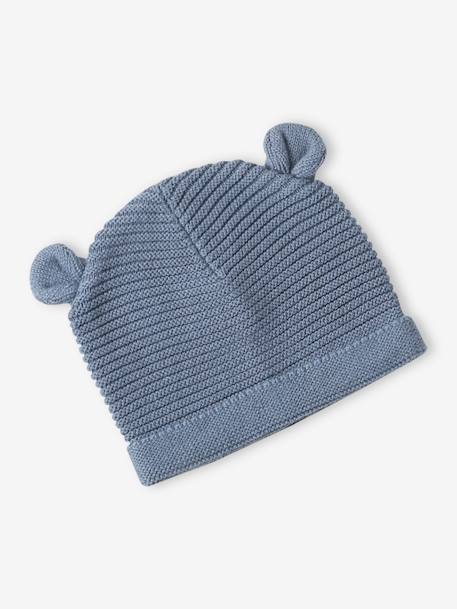 Ensemble bonnet, moufles et chaussons bébé naissance et son pochon personnalisable bleu jean+écru+rose poudré - vertbaudet enfant 