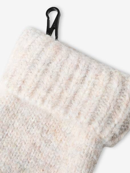 Set van muts + snood + wanten in kabelbreiwerk ecru+gemêleerd grijs+ROZE - vertbaudet enfant 