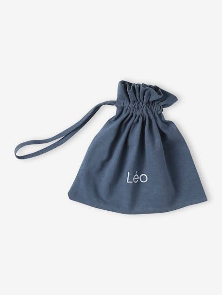 Ensemble bonnet, moufles et chaussons bébé naissance et son pochon personnalisable bleu jean+écru+rose poudré - vertbaudet enfant 