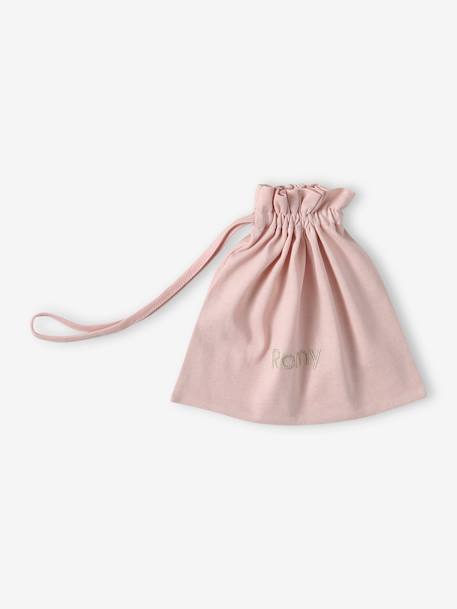 Ensemble bonnet, moufles et chaussons bébé naissance et son pochon personnalisable bleu jean+écru+rose poudré - vertbaudet enfant 