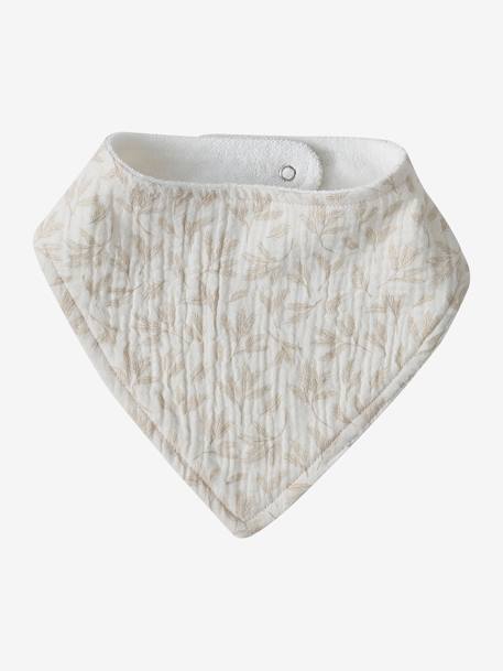 Set met 3 slabbetjes van katoengaas beige, bedrukt+ecru+grijsblauw+lichtroze+saliegroen+set groene panda+set vos+touw+veel beige+WIT - vertbaudet enfant 