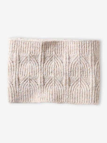 Set van muts + snood + wanten in kabelbreiwerk ecru+gemêleerd grijs+ROZE - vertbaudet enfant 