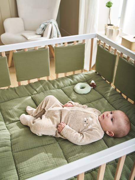 Effen stootrand van katoengaas olijf+taupe - vertbaudet enfant 