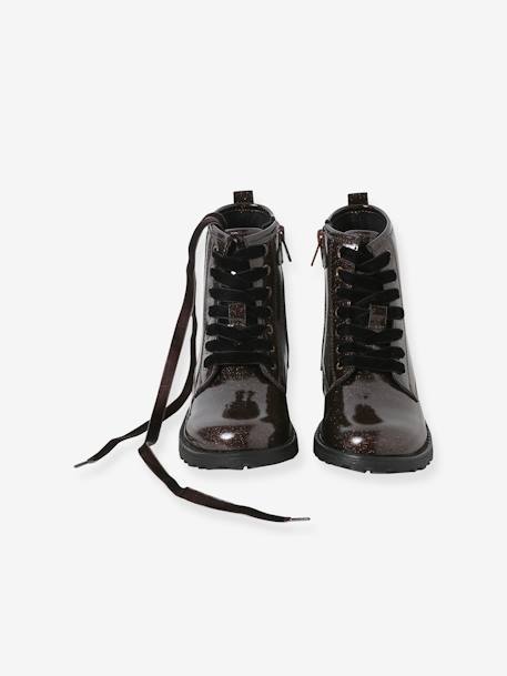 Boots enfant fille vernies synthétique zippées bronze+lot noir+noir+noir imprimé - vertbaudet enfant 