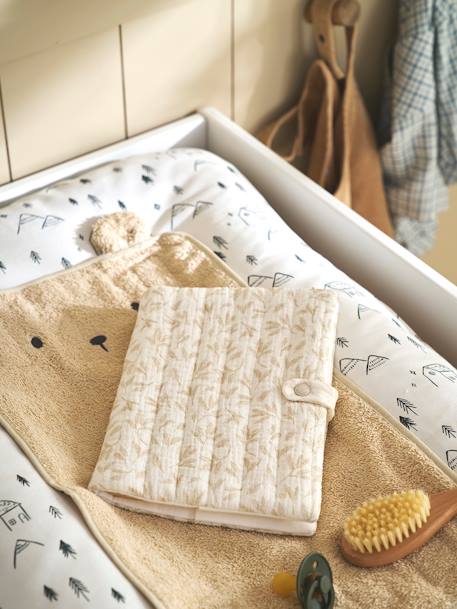 Beschermingshoes voor groeiboekje van katoengaas beige, bedrukt+cappuccino+touw - vertbaudet enfant 