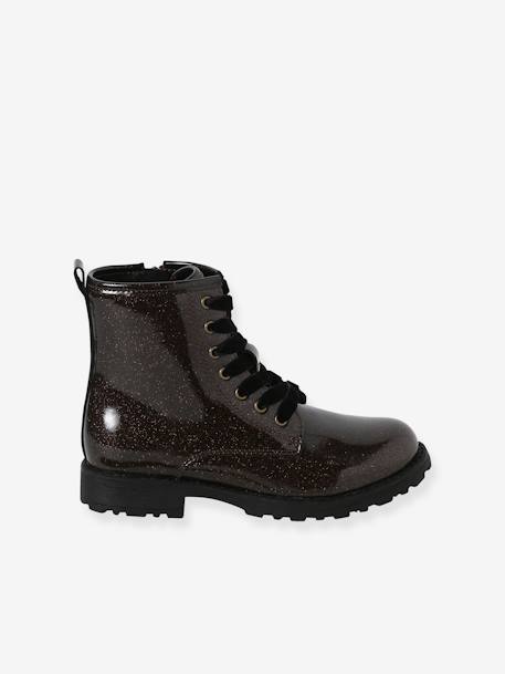 Boots enfant fille vernies synthétique zippées bronze+lot noir+noir+noir imprimé - vertbaudet enfant 