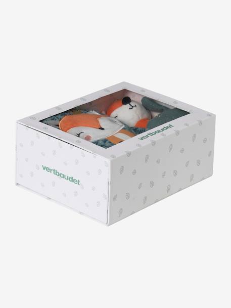 Geschenkdoos met 3 stuks:  knuffeldoek + rammelaar + prentenboek betoverd bos+groen - vertbaudet enfant 