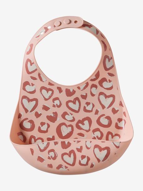 Set van 2 siliconen slabbetjes bruin+grijsblauw+roze, bedrukt+saliegroen - vertbaudet enfant 