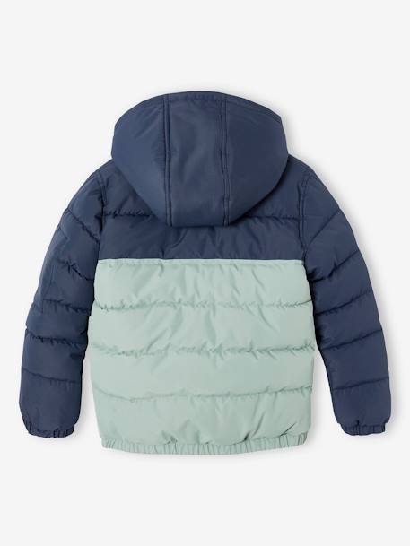 Tweekleurig jongensjack met kap en gerecyclede polyester vulling bruin+saliegroen - vertbaudet enfant 