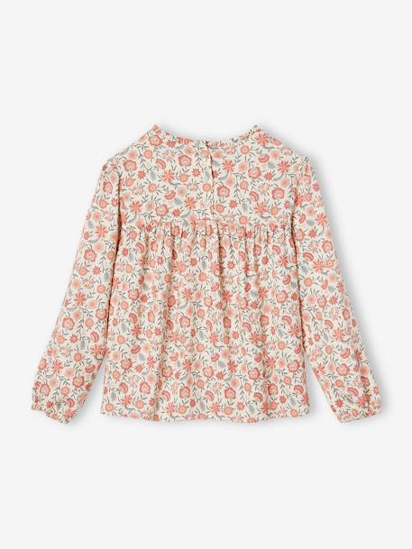Blouse met bloemen meisje ecru+indigoblauw - vertbaudet enfant 
