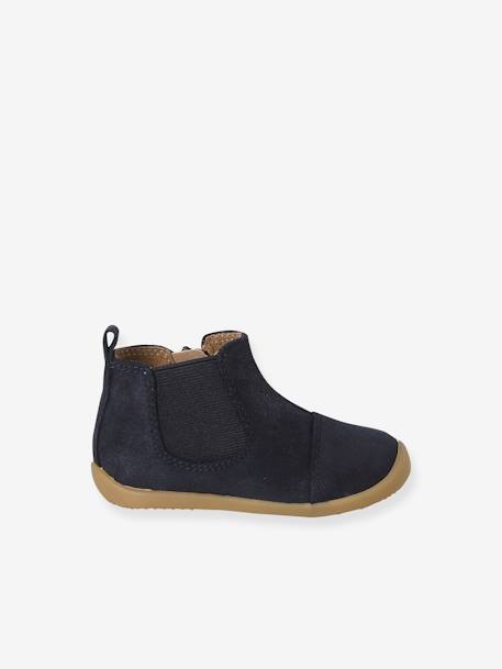 Boots souples en cuir zippées et élastiquées camel+marine - vertbaudet enfant 