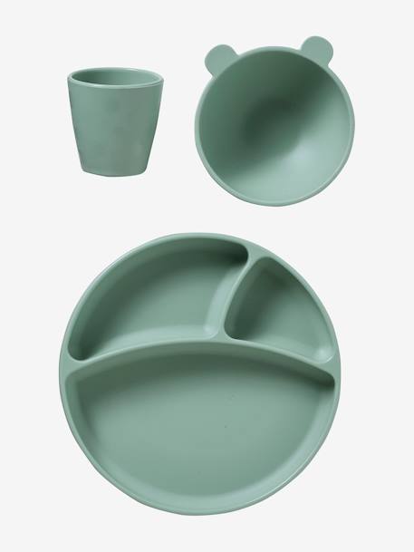 Coffret repas en silicone lot vert+set baby blue+set imprimé+set vieux rose - vertbaudet enfant 
