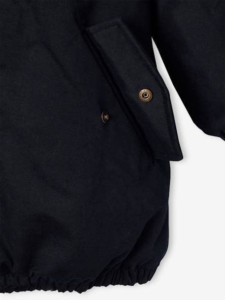 Meisjesparka met capuchon gevoerd met imitatiebont kameel+marineblauw+rozenhout+zwart - vertbaudet enfant 