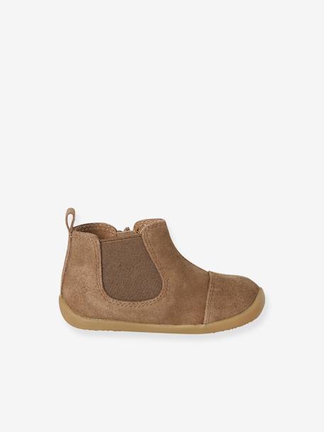 Boots souples en cuir zippées et élastiquées camel+marine - vertbaudet enfant 
