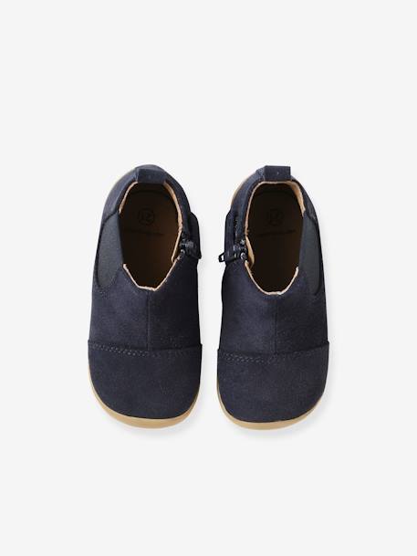 Boots souples en cuir zippées et élastiquées camel+marine - vertbaudet enfant 