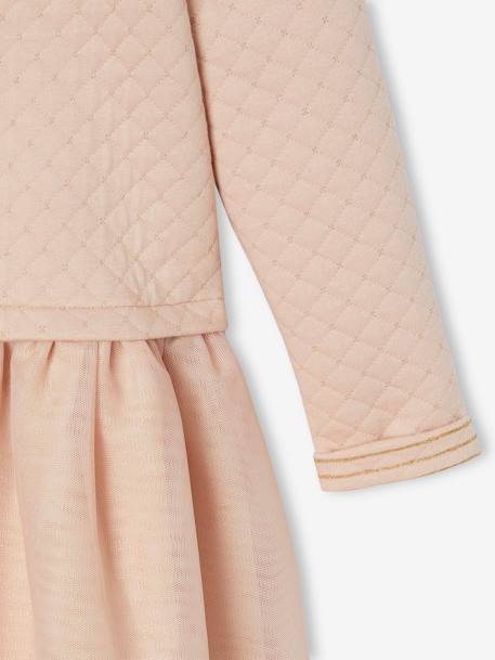 Kerstmeisjesjurk van twee soorten materiaal baksteenrood+roze (poederkleur) - vertbaudet enfant 