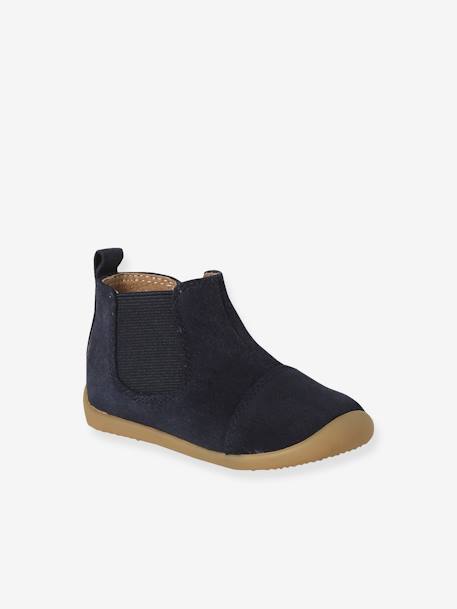 Boots souples en cuir zippées et élastiquées camel+marine - vertbaudet enfant 