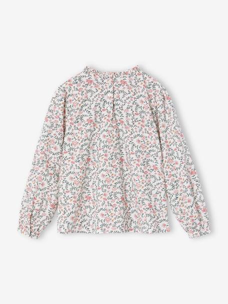 Blouse fille à volants imprimée fleurs écru+olive - vertbaudet enfant 
