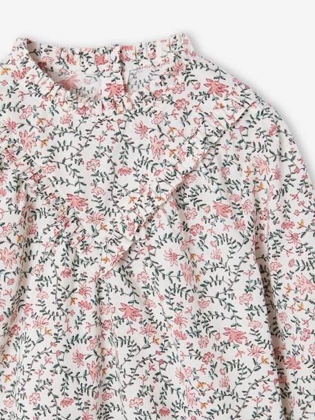 Blouse fille à volants imprimée fleurs écru+olive - vertbaudet enfant 