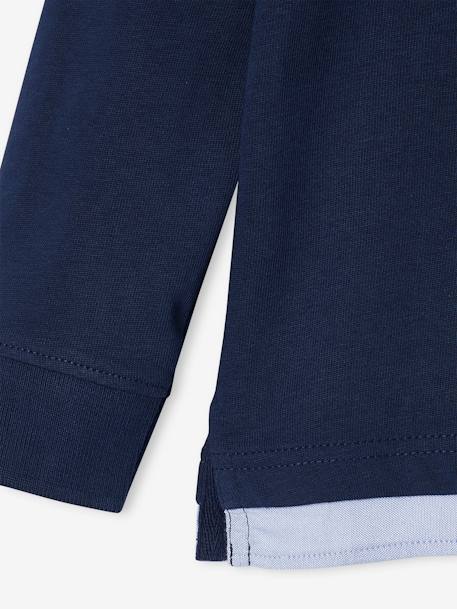 Gestreepte polo jongens effect 2-in-1 donkerblauw+Engels groen+marineblauw+rood gestreept+ROUGE FONCE UNI AVEC DECOR - vertbaudet enfant 