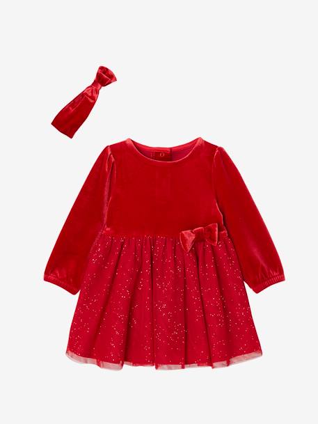 Coffret Noël bébé fille robe tulle pailleté et bandeau rouge - vertbaudet enfant 