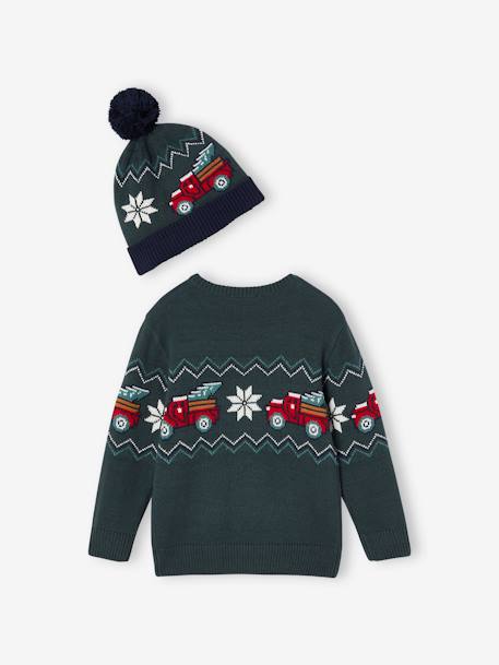Coffret Noël pull jacquard et bonnet à pompon garçon vert sapin - vertbaudet enfant 