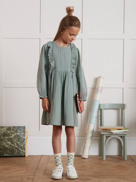 Robe fille en gaze de coton marine+vert - vertbaudet enfant 