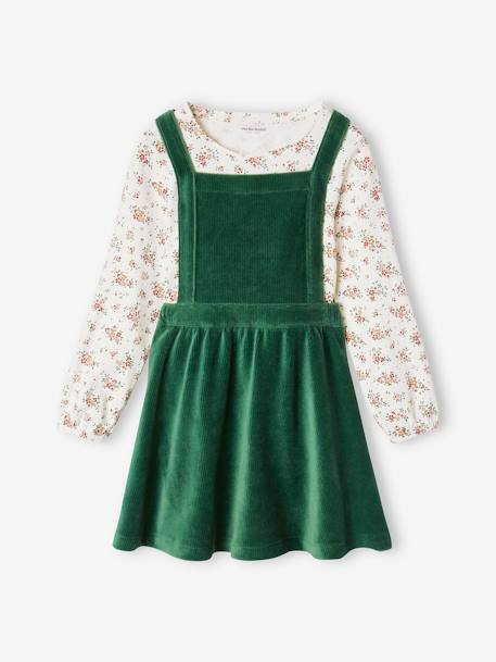 Ensemble robe tablier en velours et t-shirt fille rose+vert - vertbaudet enfant 