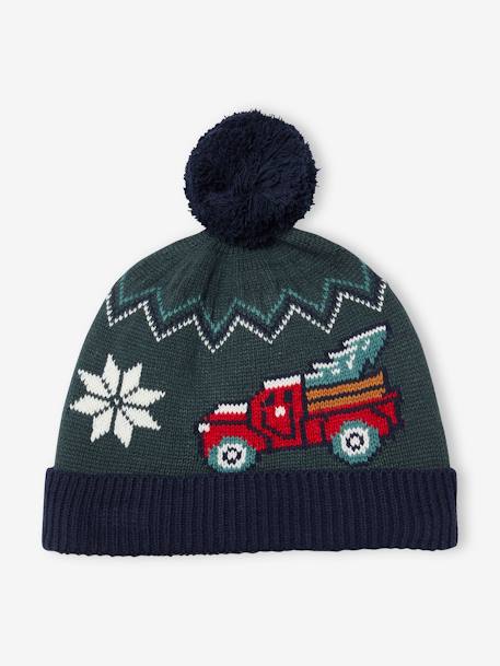Coffret Noël pull jacquard et bonnet à pompon garçon vert sapin - vertbaudet enfant 