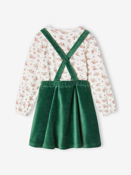Ensemble robe tablier en velours et t-shirt fille rose+vert - vertbaudet enfant 