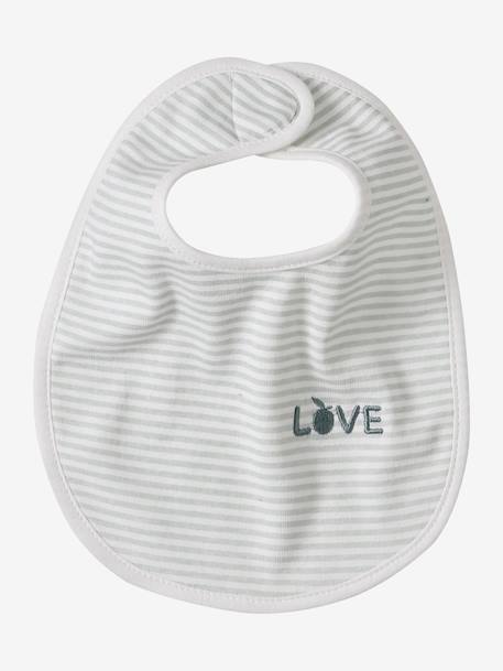 Lot 7 bavoirs naissance en coton bio* beige imprimé+blanc jungle+carreaux vert+Hérisson+multicolore+rose pâle+vert d'eau - vertbaudet enfant 