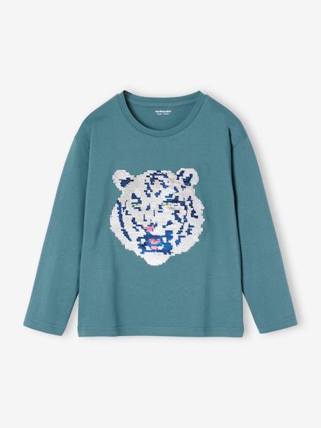 T-shirt voor jongens met astronautenthema en dubbelzijdige lovertjes blauwgroen - vertbaudet enfant 