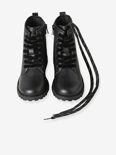 Laklaarzen met veters en rits voor meisjes brons+veel zwart+zwart+zwart, bedrukt - vertbaudet enfant 