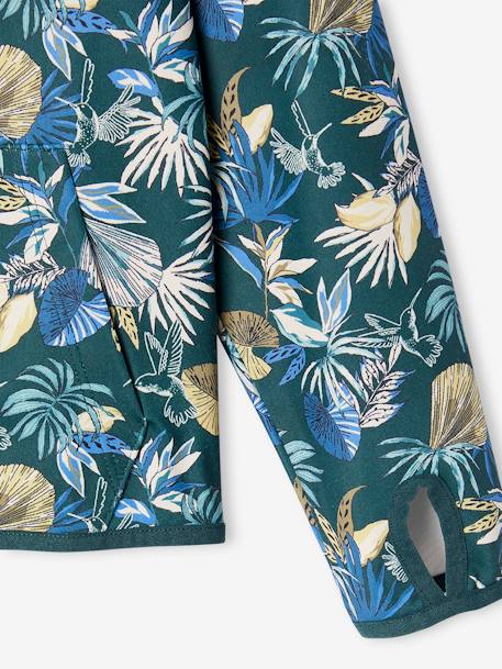 Sport sweatshirt met rits en bloemenprint in technisch materiaal antraciet+ecru+groen, bedrukt - vertbaudet enfant 