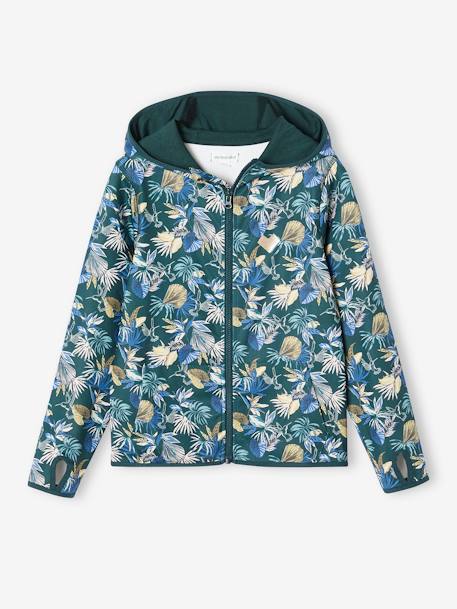 Sport sweatshirt met rits en bloemenprint in technisch materiaal antraciet+ecru+groen, bedrukt - vertbaudet enfant 
