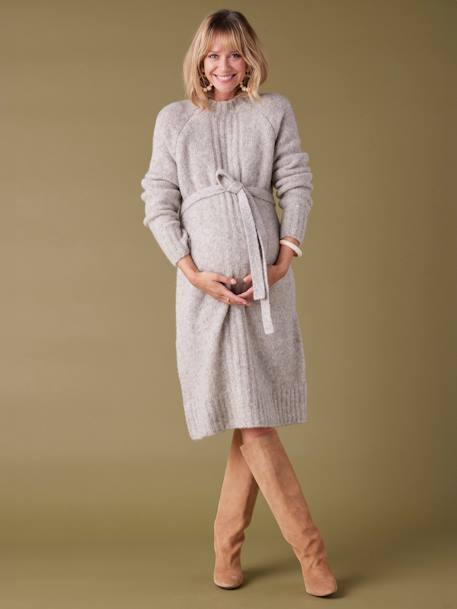 Gebreide zwangerschapsjurk ENVIE DE FRAISE beige+parelgrijs - vertbaudet enfant 