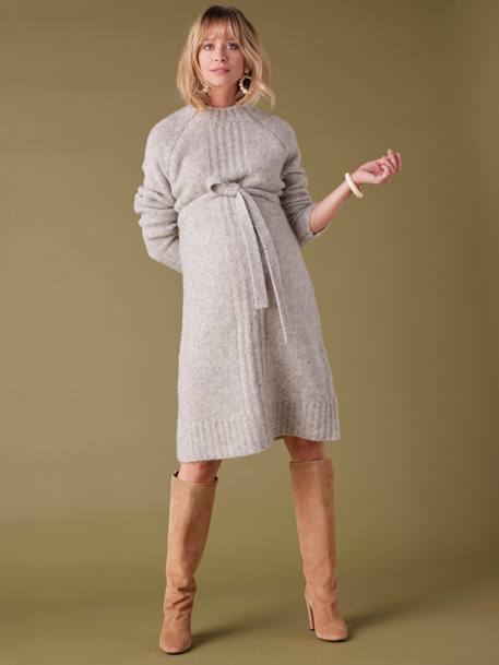 Gebreide zwangerschapsjurk ENVIE DE FRAISE beige+parelgrijs - vertbaudet enfant 