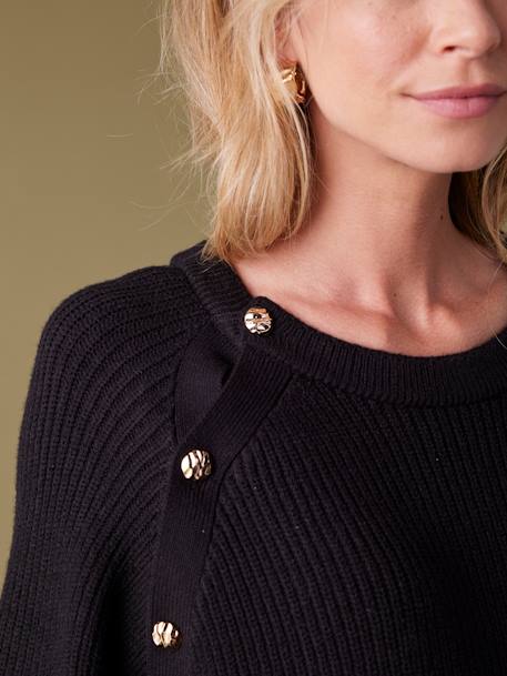 Pull grossesse et allaitement boutonné en côtes perlées écru+noir - vertbaudet enfant 