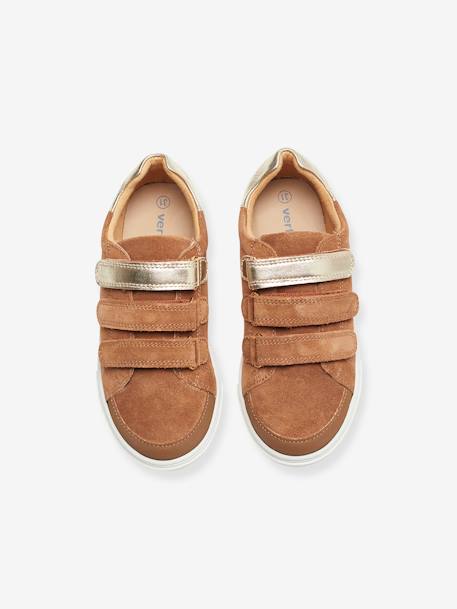 Baskets enfant fille en cuir à scratchs marine+marron+noir - vertbaudet enfant 