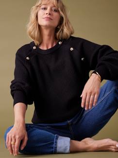 Vêtements de grossesse-Pull, gilet-Pull grossesse et allaitement boutonné en côtes perlées 