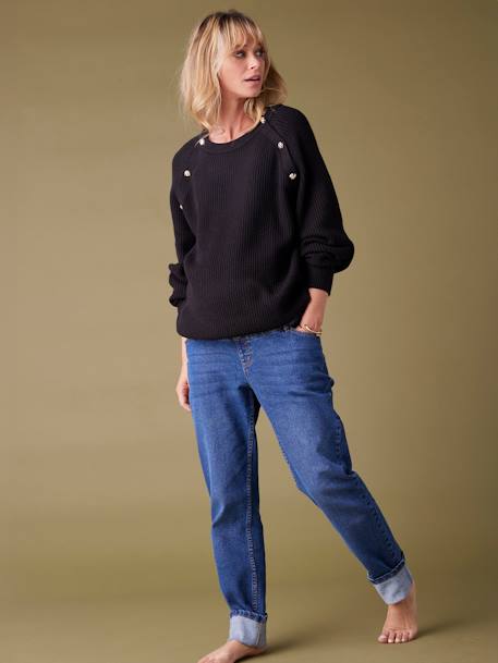 Geribde zwangerschapstrui met knopen ENVIE DE FRAISE ecru+zwart - vertbaudet enfant 