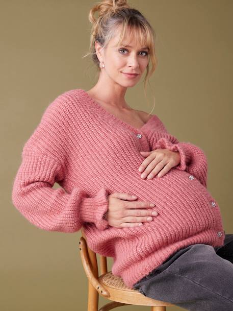 Gilet femme devant/dos en maille perlée grossesse et allaitement bois de rose+vert - vertbaudet enfant 
