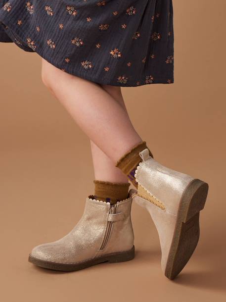 Boots enfant fille cuir élastiquées et zippées marine+or - vertbaudet enfant 